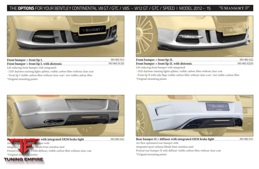 Mansory Bentley Continental V8 Gt/Gtc / V8S - W12 Gt Gtc Speed (Model 2012-15)